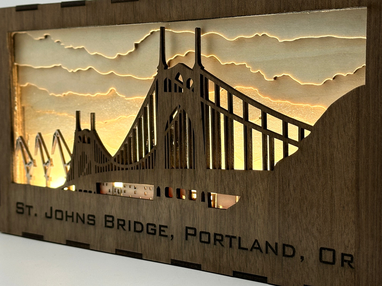 St. Johns Bridge - Portland - Oregon Sunrise Laser Cut Light Box