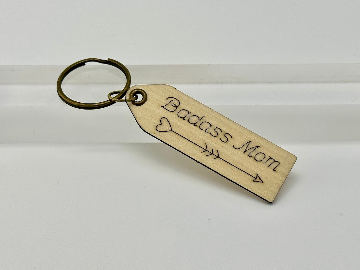 Badass Mom Laser Engraved Wood Keychain