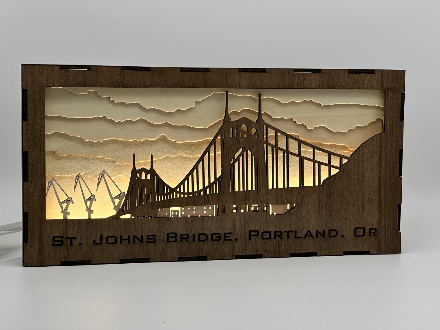 St. Johns Bridge - Portland - Oregon Sunrise Laser Cut Light Box