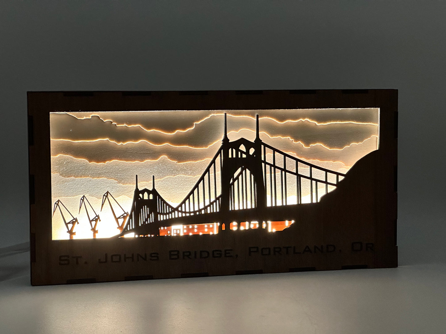 St. Johns Bridge - Portland - Oregon Sunrise Laser Cut Light Box