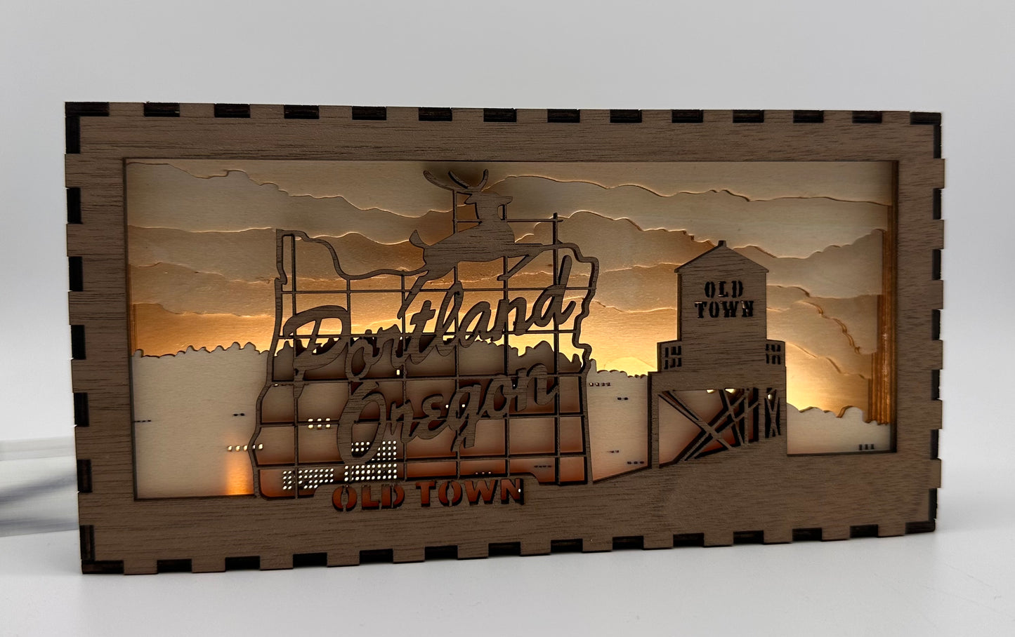 Portland Oregon Old Town Sign Sunset Laser Cut Light Box