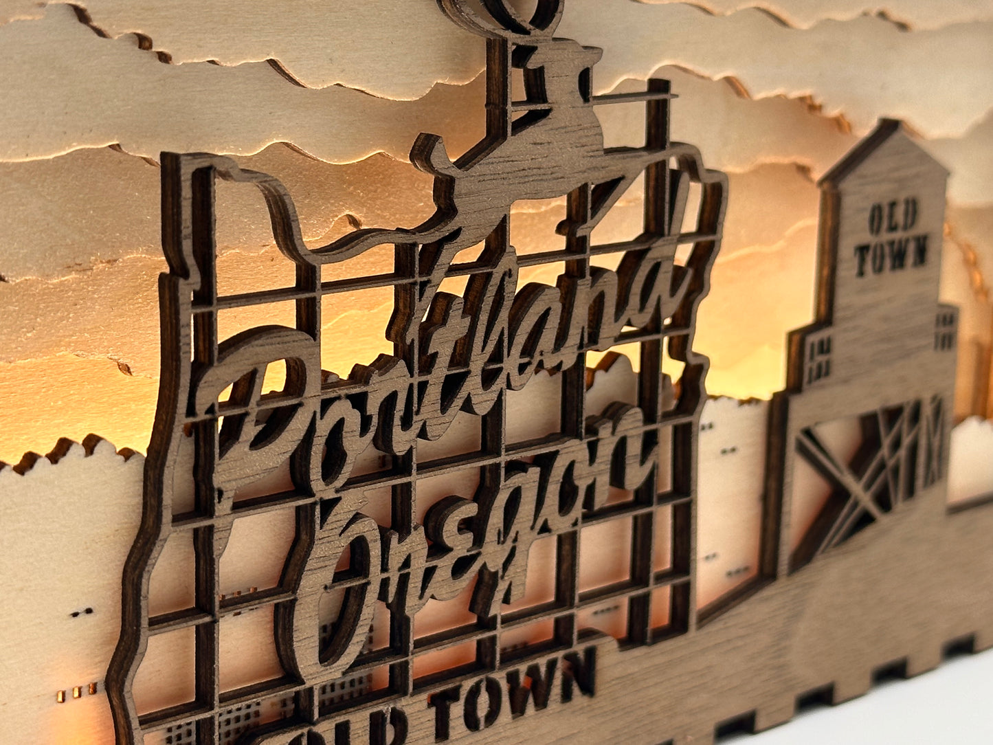 Portland Oregon Old Town Sign Sunset Laser Cut Light Box