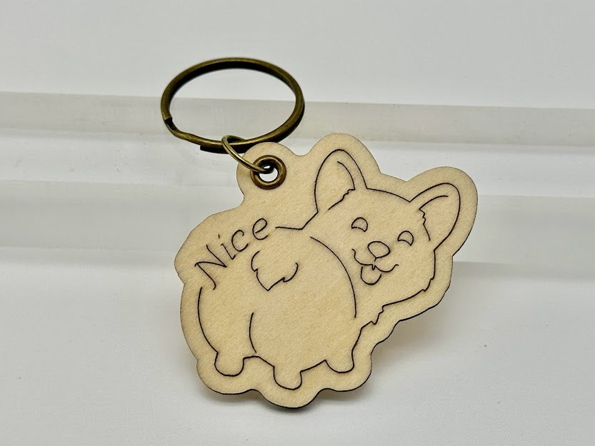 Corgi Nice Butt Wood Keychain