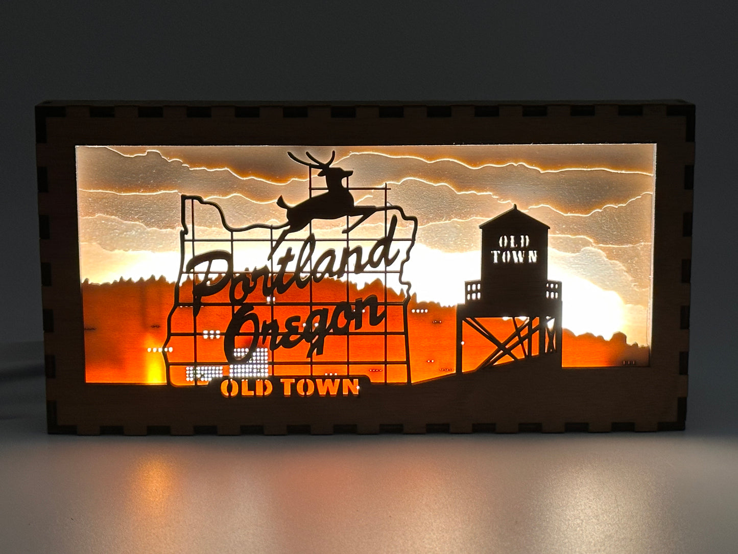 Portland Oregon Old Town Sign Sunset Laser Cut Light Box