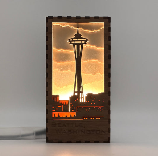 Seattle Space Needle Sunset Laser Cut Light Box