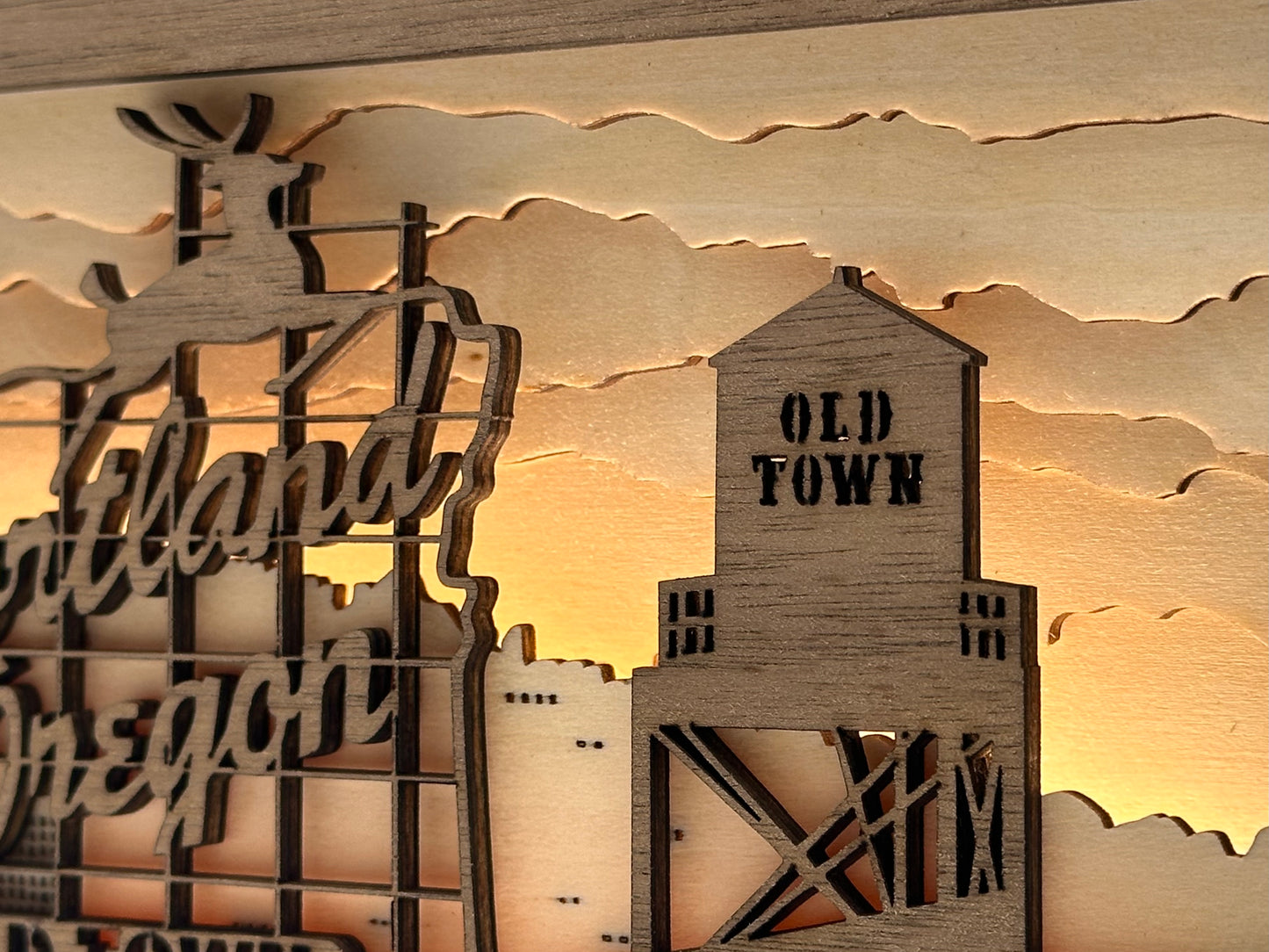 Portland Oregon Old Town Sign Sunset Laser Cut Light Box