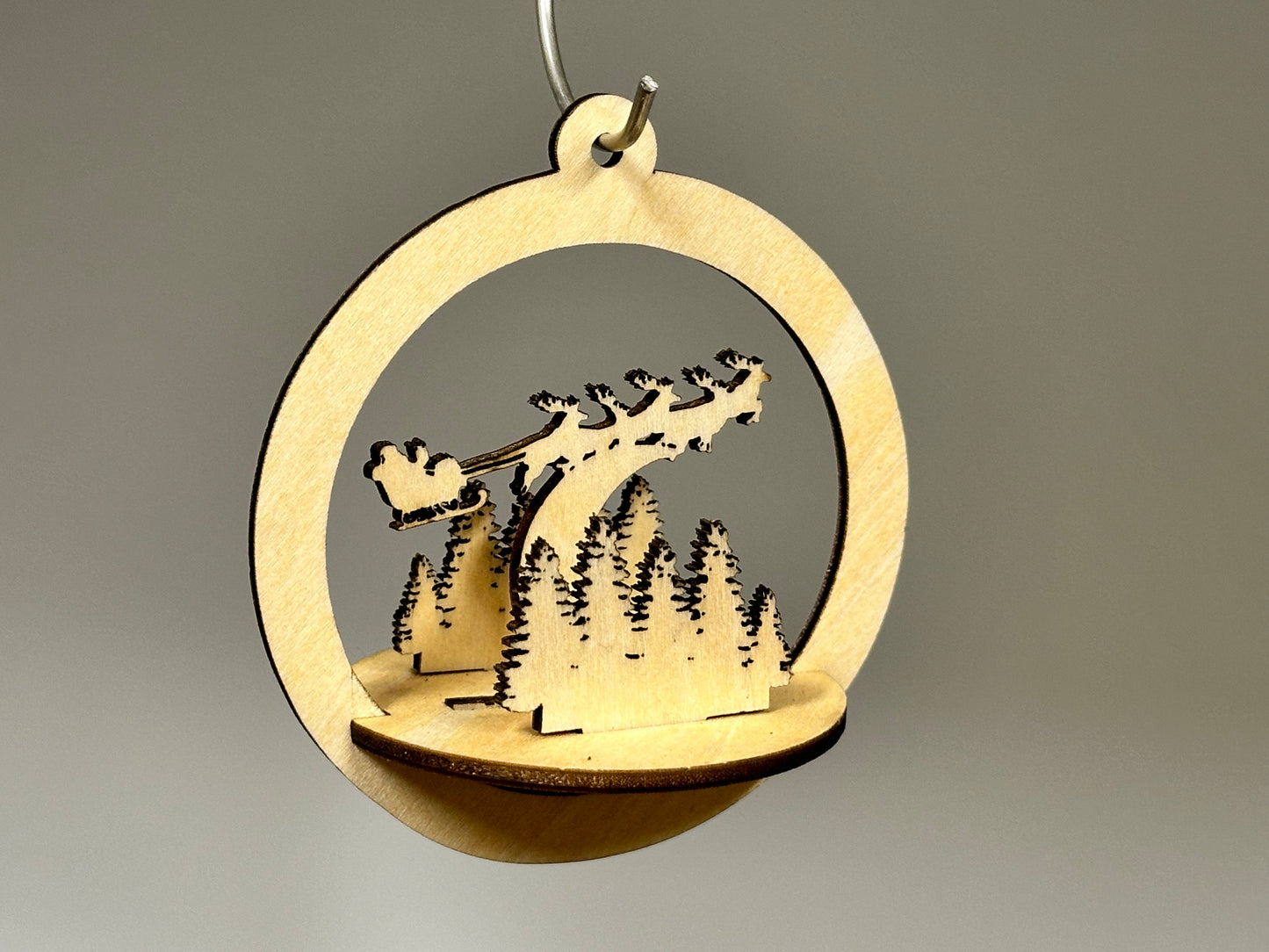 Santa Over Moon In Forest Laser Cut Christmas Ornament