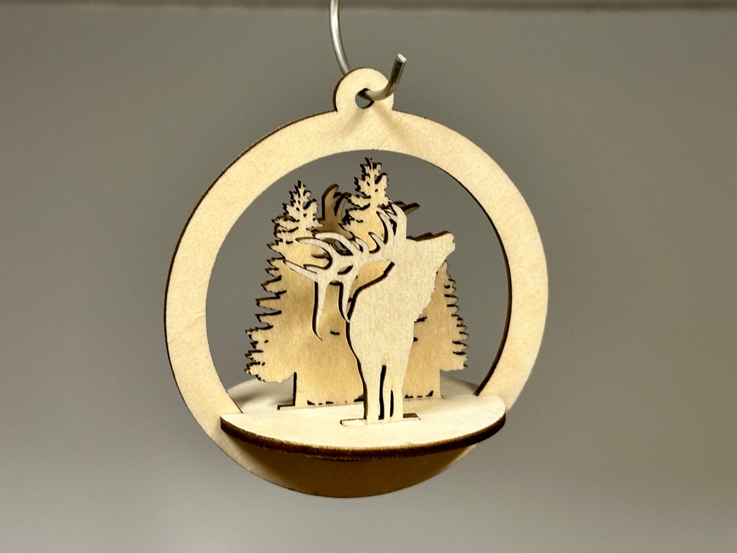 Bull Elk in Forest Laser Cut Christmas Ornament