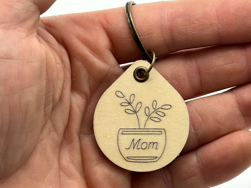 Plant Mom Wood Keychain