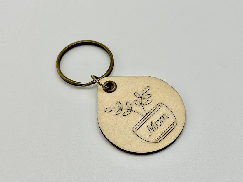 Plant Mom Wood Keychain