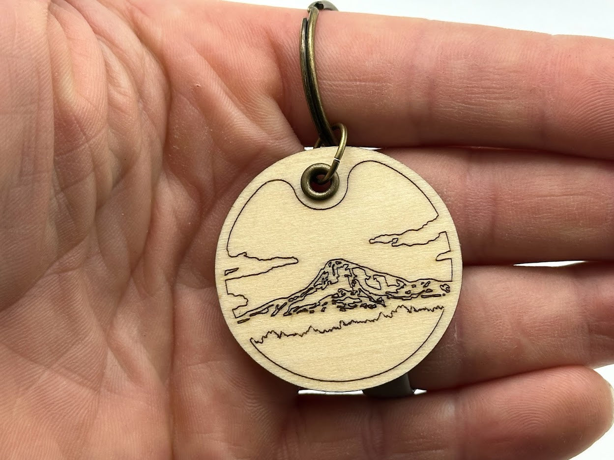Mt. Hood View Wood Keychain