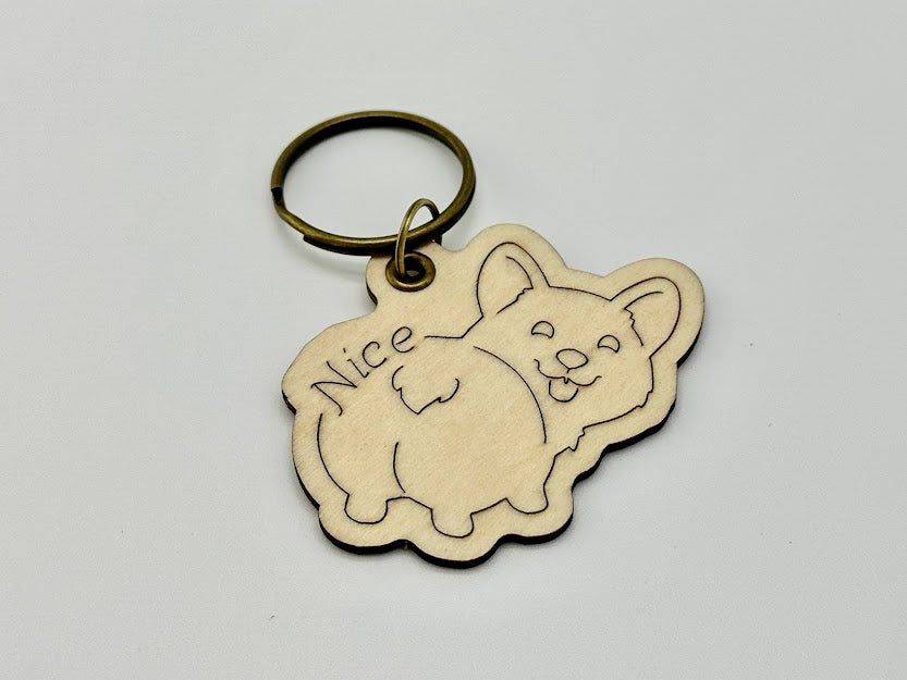 Corgi Nice Butt Wood Keychain
