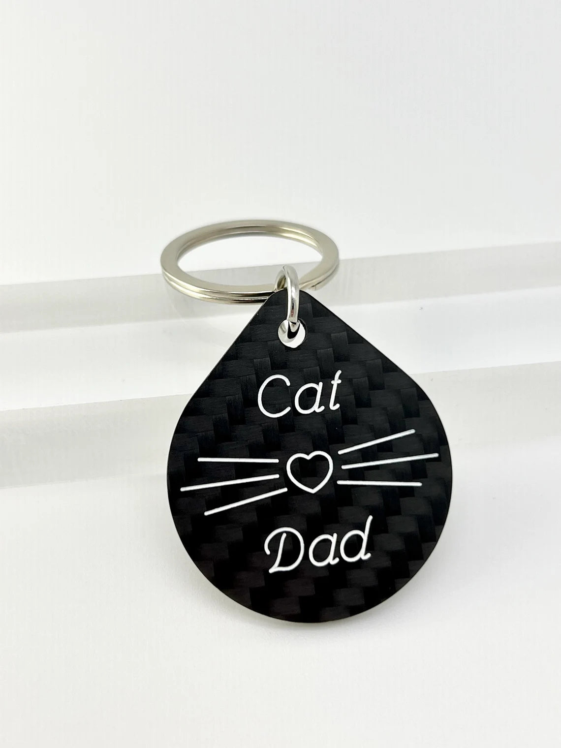 engraved carbon fiber keychain cat dad