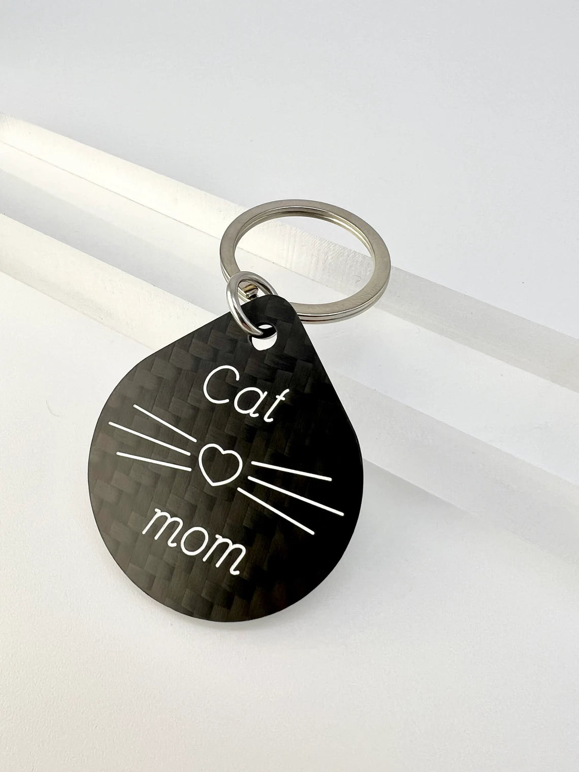engraved carbon fiber keychain cat mom