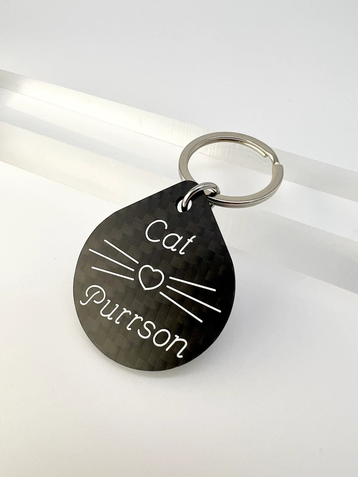 engraved carbon fiber keychain cat purrson cat person