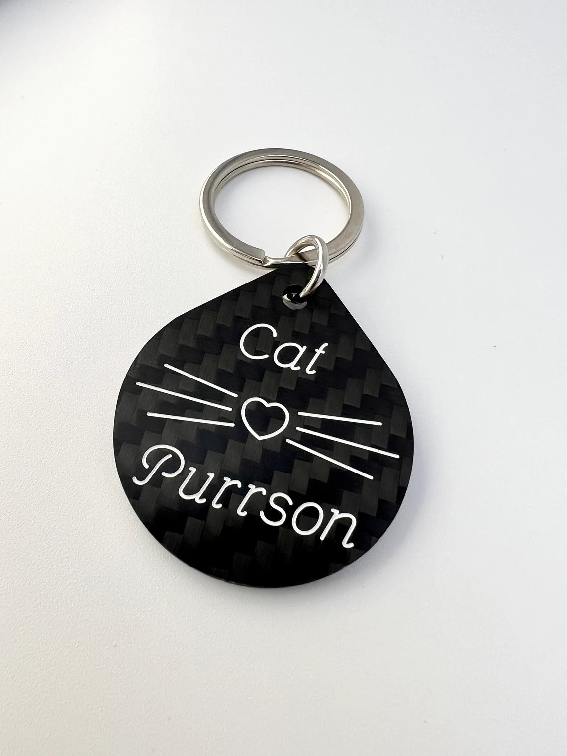 engraved carbon fiber keychain cat purrson cat person flat