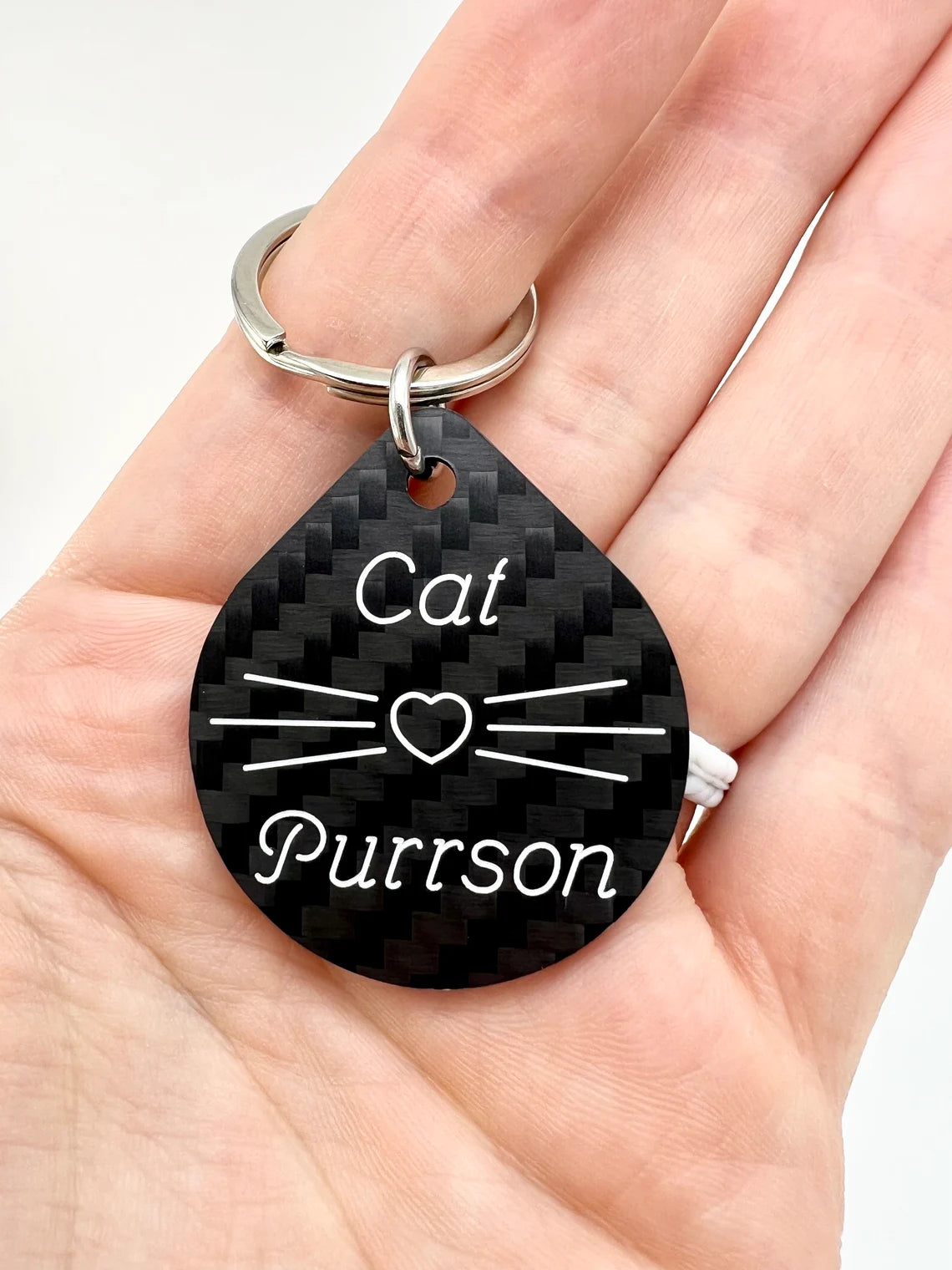 engraved carbon fiber keychain cat purrson cat person