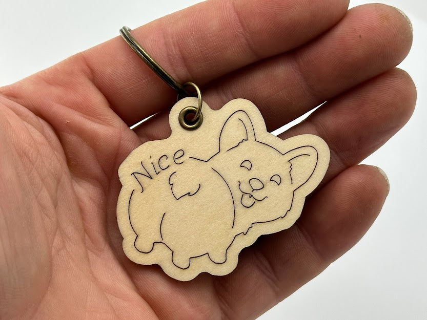Corgi Nice Butt Wood Keychain