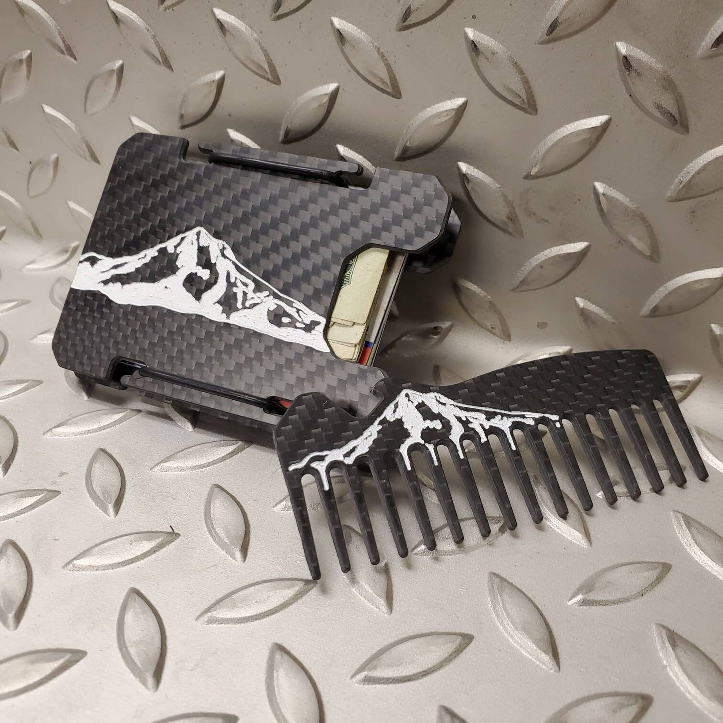 Mt. Hood Oregon Carbon Fiber Engraved Comb