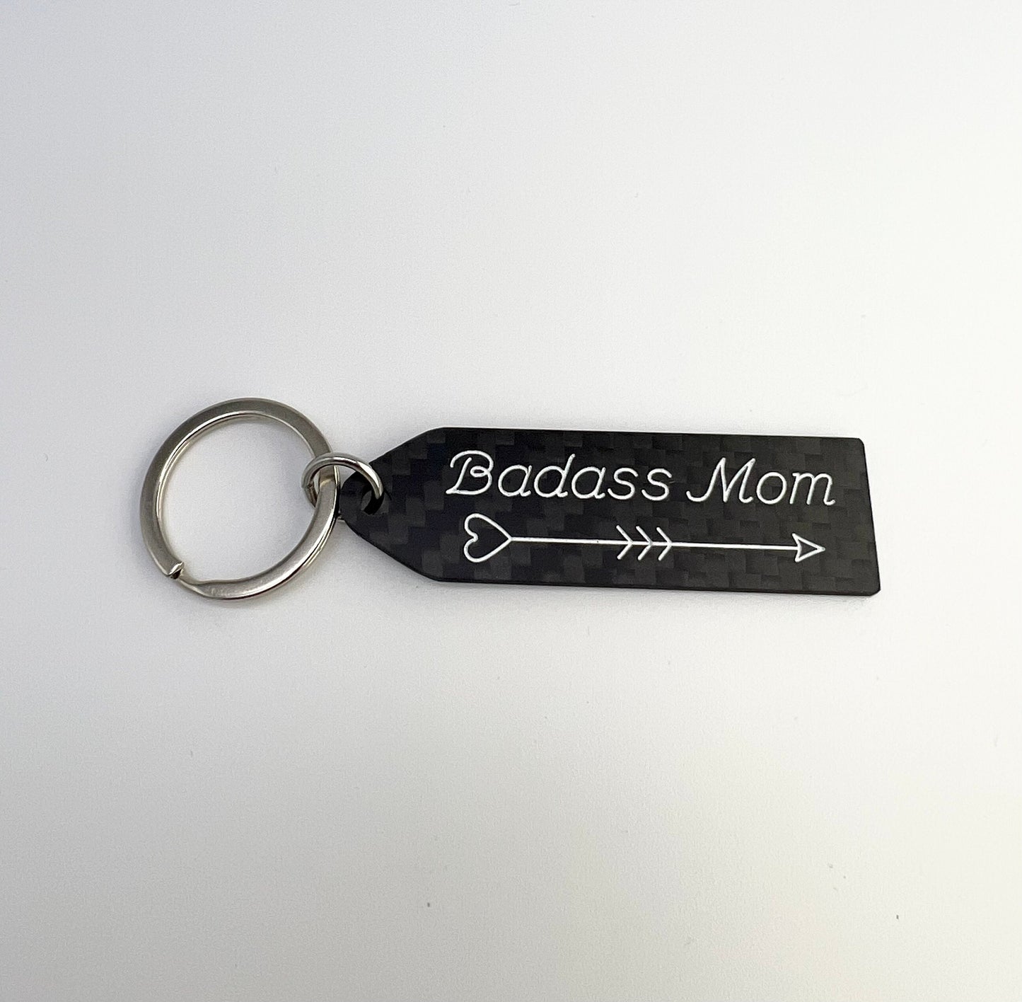 Badass Mom Engraved Carbon Fiber Keychain