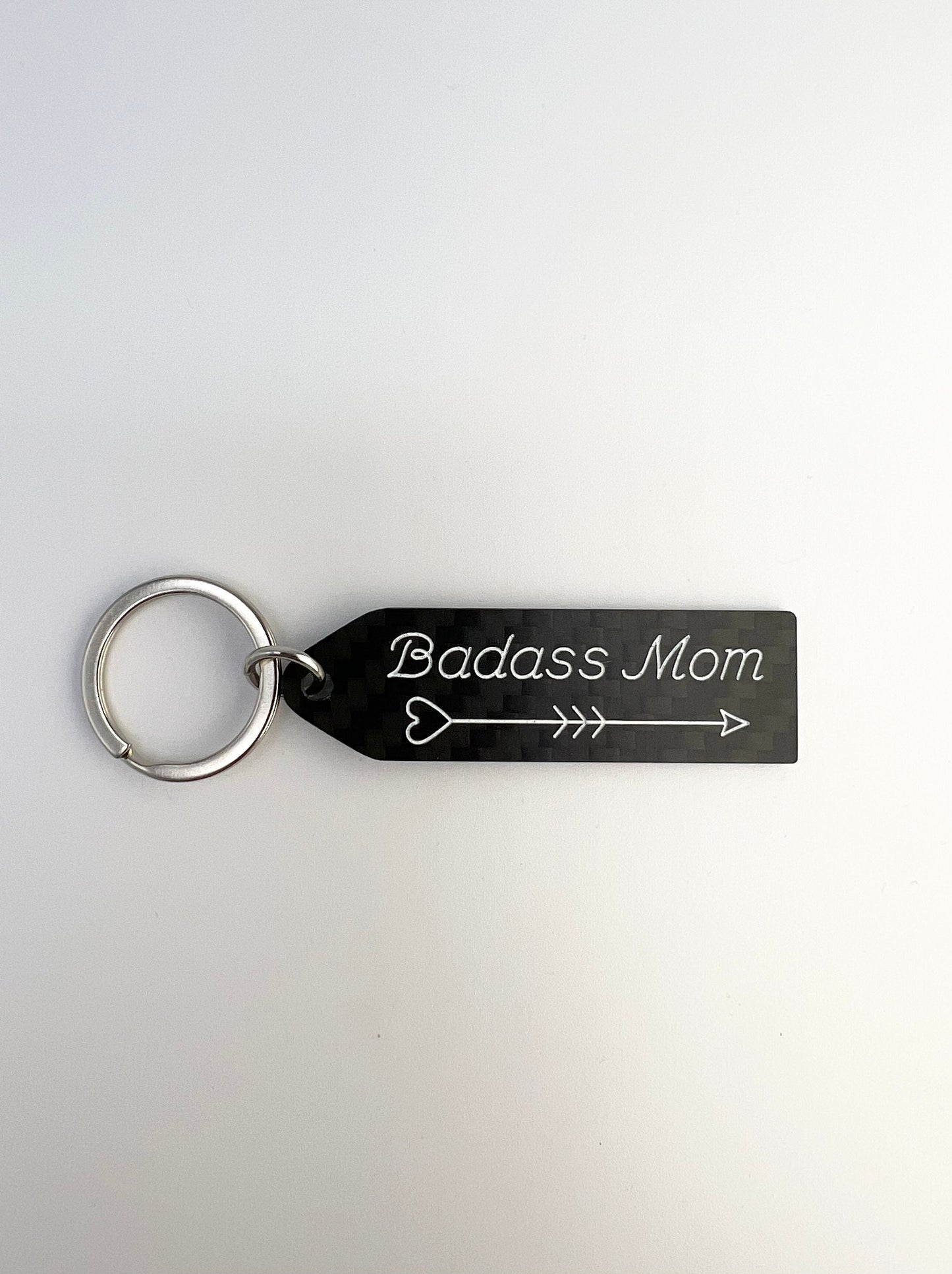 Badass Mom Engraved Carbon Fiber Keychain