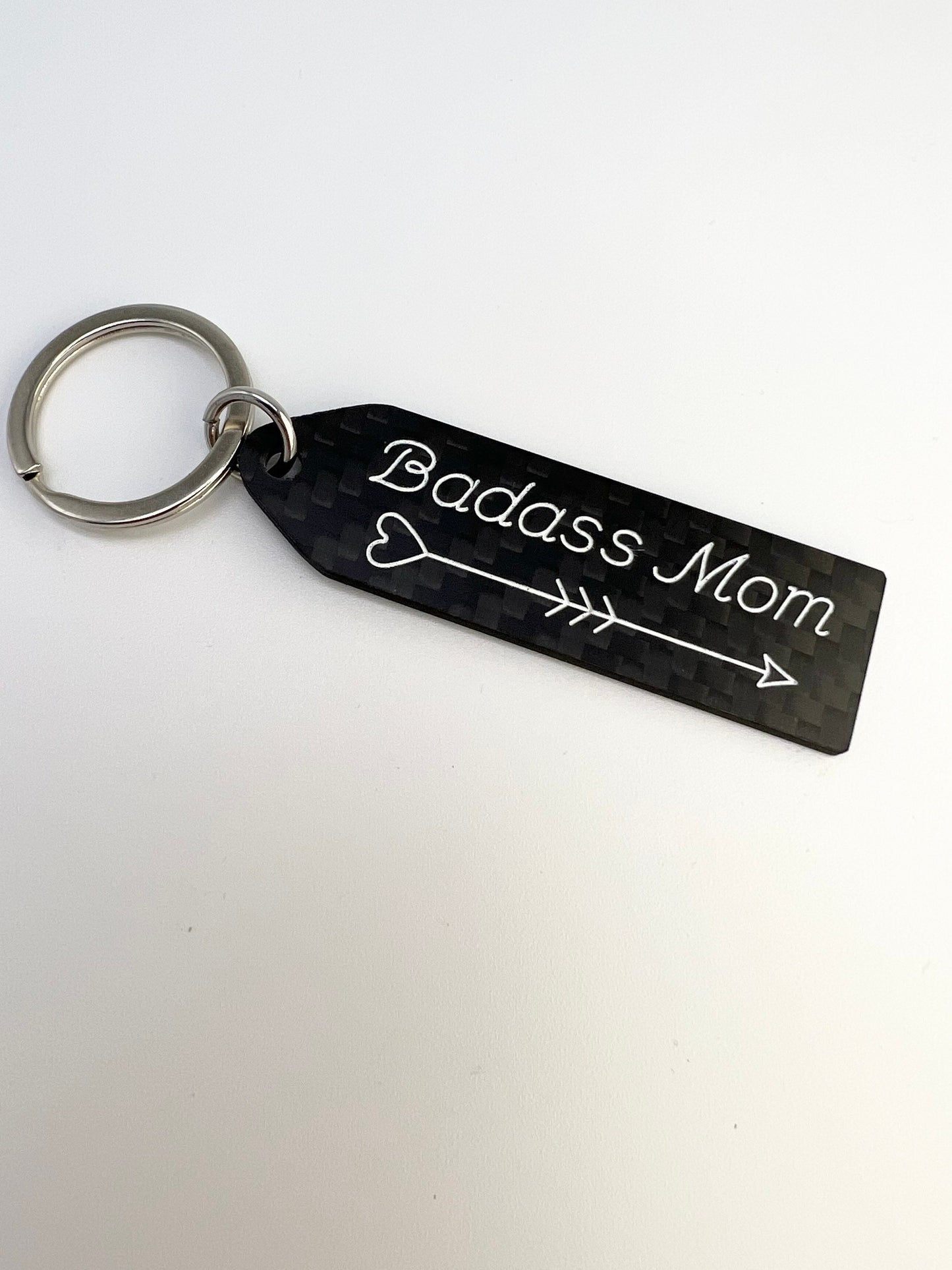 Badass Mom Engraved Carbon Fiber Keychain