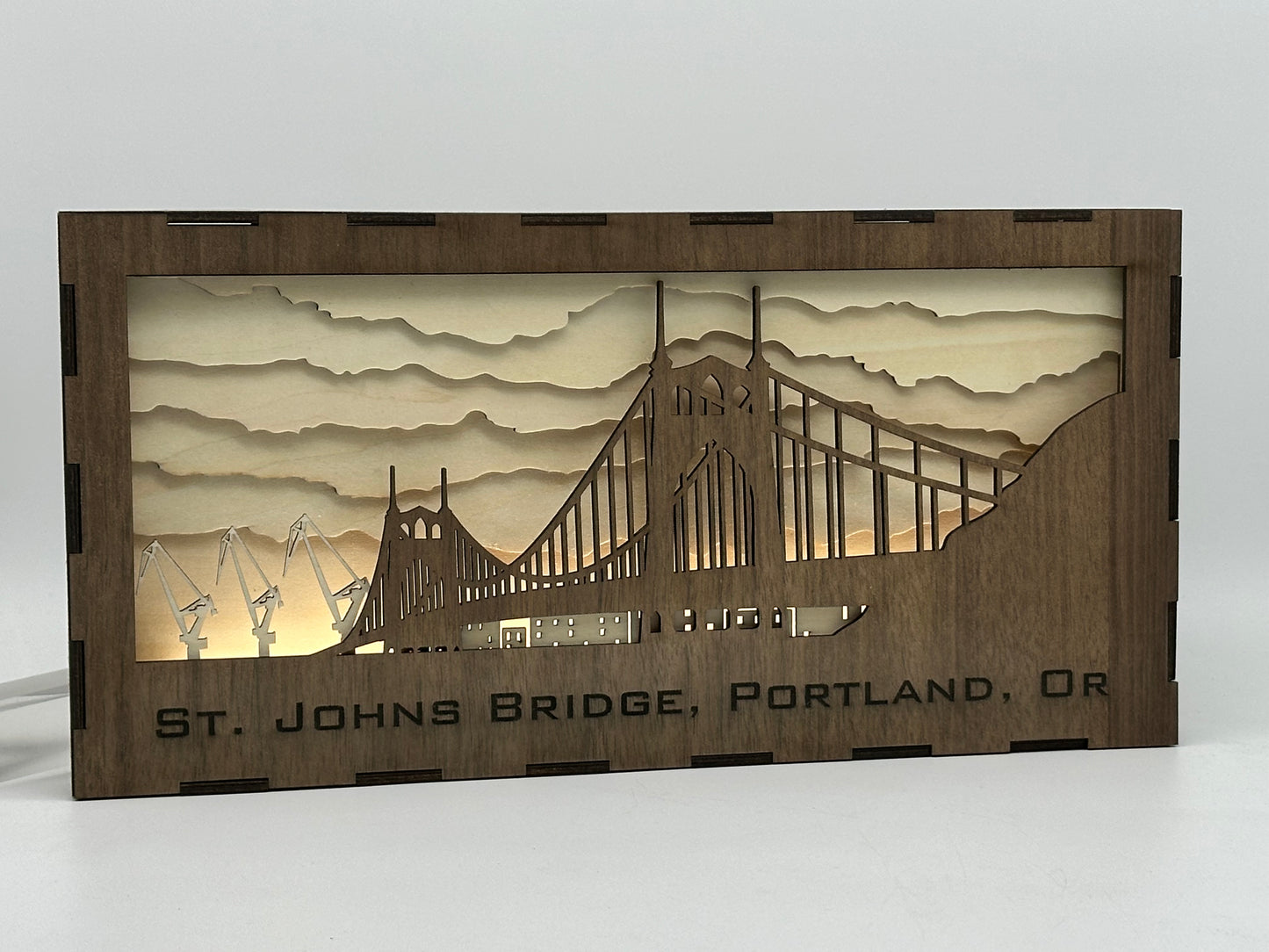 St. Johns Bridge - Portland - Oregon Sunrise Laser Cut Light Box