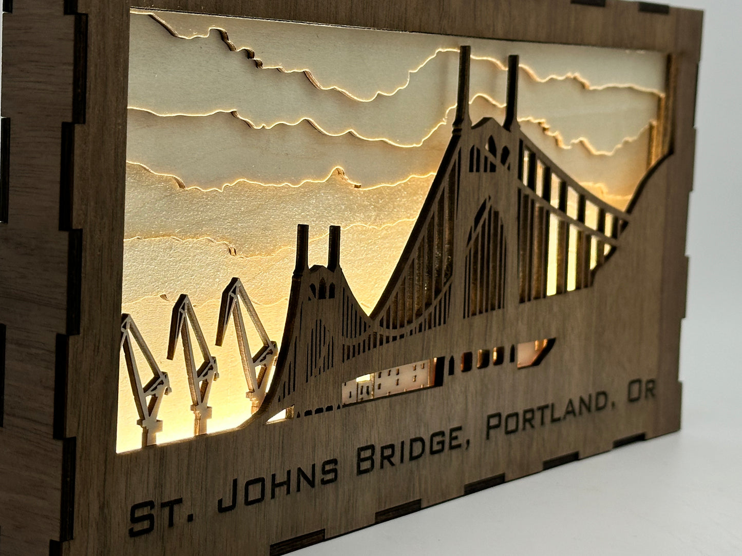 St. Johns Bridge - Portland - Oregon Sunrise Laser Cut Light Box