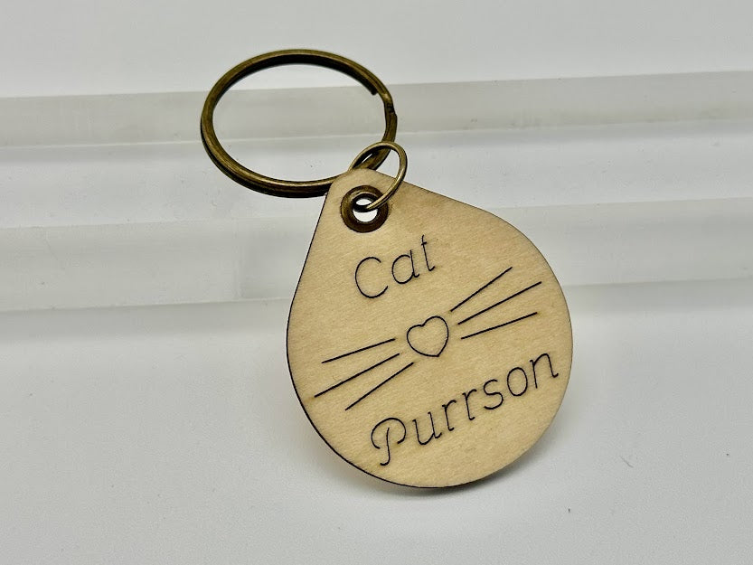 Cat Parent Wood Keychain