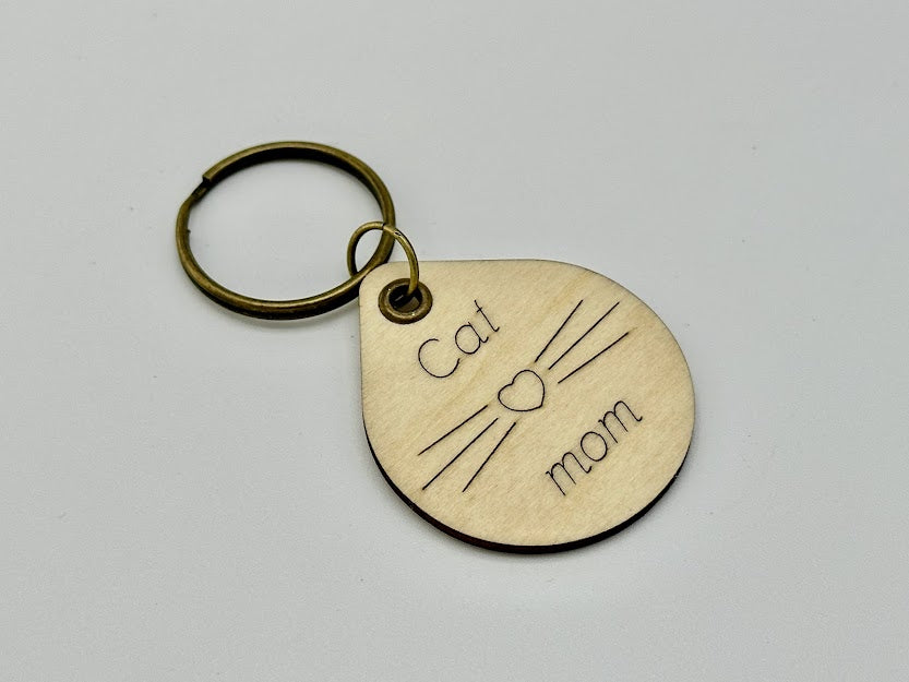 Cat Parent Wood Keychain