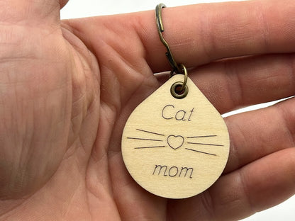 Cat Parent Wood Keychain