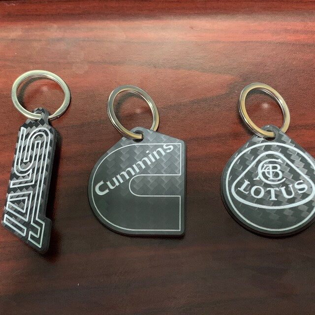 engraved custom carbon fiber keychain sti cummins lotus customer image